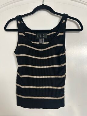 Vintage 90s 100% Silk Ribbed Stripe Tank Top Black Cream Size L Chic Minimalist